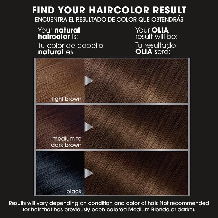 Olia 4.3 dark golden brown before after swatch